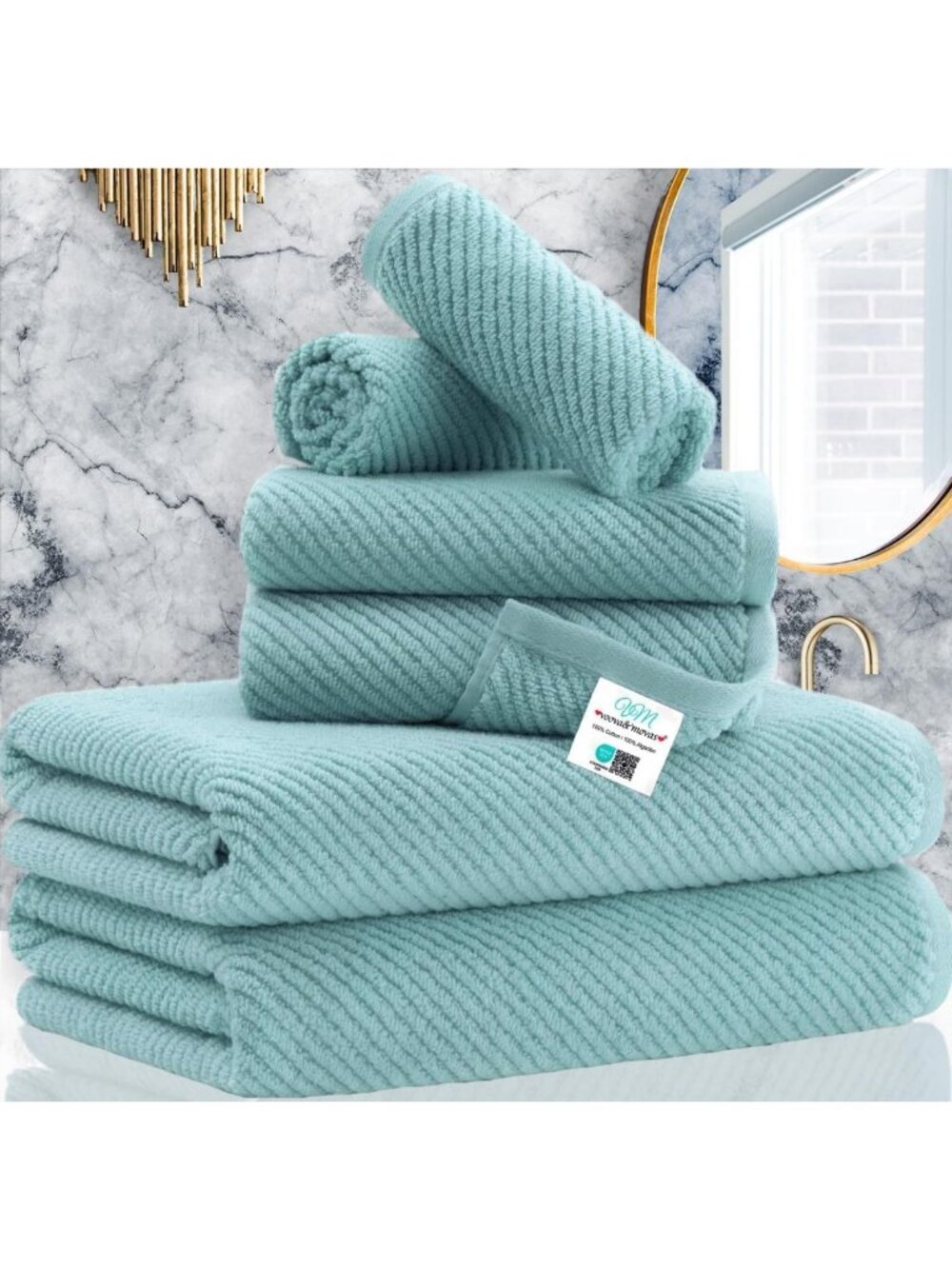 Luxury Cotton Quick Dry Bath Towels Set - Soft, Absorbent, Aqua Color